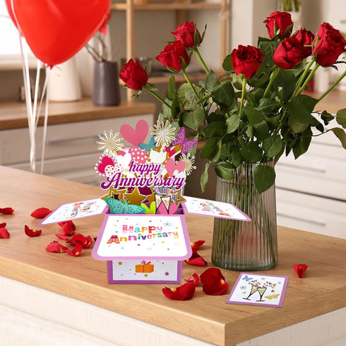 3D PopUp Anniversary Card for Couples with Note Card